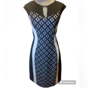 Black & off white lined cocktail dress,  neoprene and lace size 16